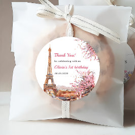 Meisje Eiffeltoren Parijs 1e verjaardag Bedankjes Labels