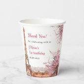 Meisje Eiffeltoren Parijs 1e verjaardag Papieren Bekers (Achterkant)