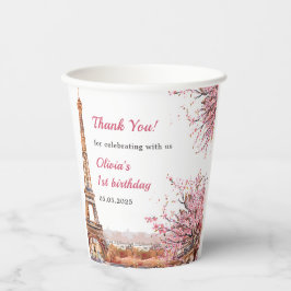 Meisje Eiffeltoren Parijs 1e verjaardag Papieren Bekers