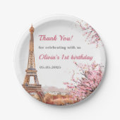 Meisje Eiffeltoren Parijs 1e verjaardag Papieren Bordje (Voorkant)