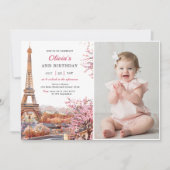 Meisje Eiffeltoren Parijs 2e verjaardag Party foto Kaart (Voorkant)