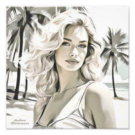 Meisje Elegant in zwart en wit Foto Afdruk