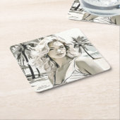 Meisje Elegant in zwart en wit Kartonnen Onderzetters (Schuin)