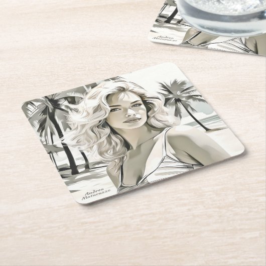 Meisje Elegant in zwart en wit Kartonnen Onderzetters (Schuin)