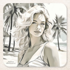 Meisje Elegant in zwart en wit Kartonnen Onderzetters