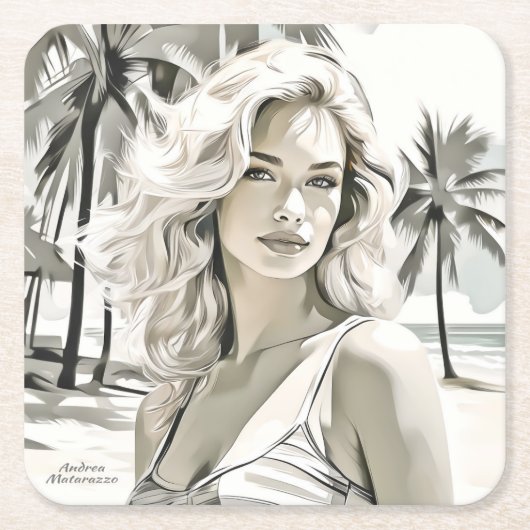 Meisje Elegant in zwart en wit Kartonnen Onderzetters (Voorkant)