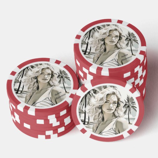 Meisje Elegant in zwart en wit Poker Chips (Opstapeling)