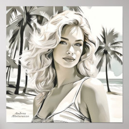 Meisje Elegant in zwart en wit Poster