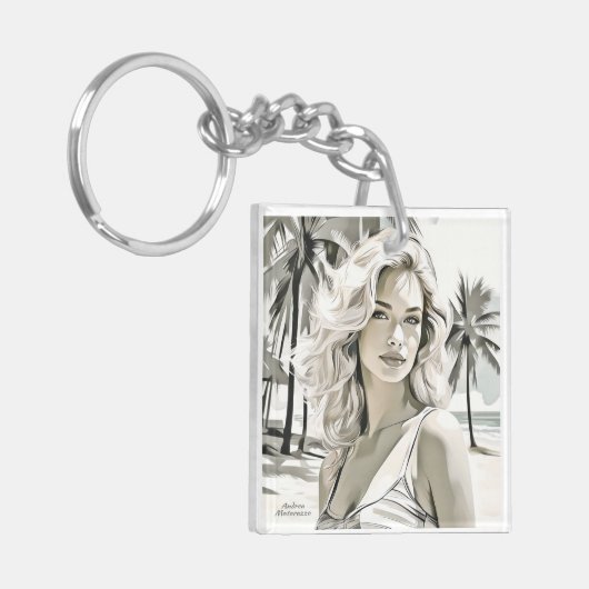 Meisje Elegant in zwart en wit Sleutelhanger (Voorkant Links)