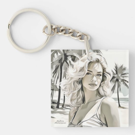 Meisje Elegant in zwart en wit Sleutelhanger (Voorkant)