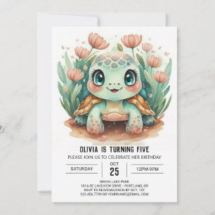 Meisje Elegant Turtle Meisje Verjaardag Kaart