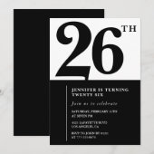Meisje Elegante 26e verjaardag uitnodiging Black W (Voorkant / Achterkant)