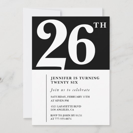 Meisje Elegante 26e verjaardag uitnodiging Chic Si (Voorkant)