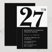 Meisje Elegante 27e verjaardag uitnodiging Zwart W (Voorkant / Achterkant)