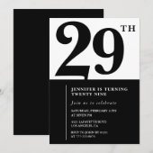 Meisje Elegante 29e verjaardag uitnodiging Black W (Voorkant / Achterkant)