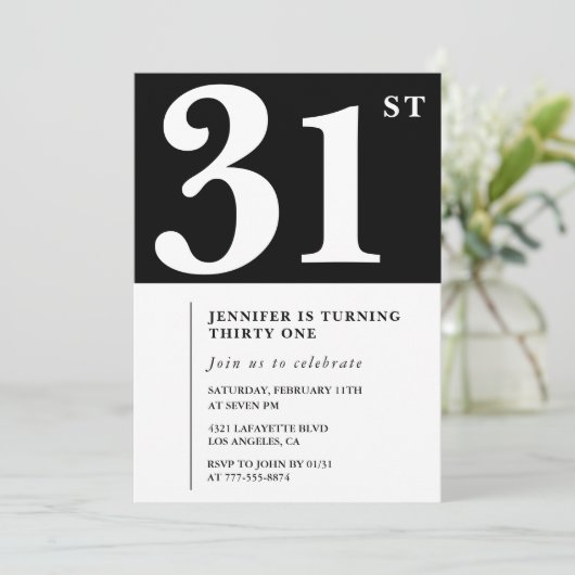 Meisje Elegante 31e verjaardag uitnodiging Chic Si (Staand voorkant)