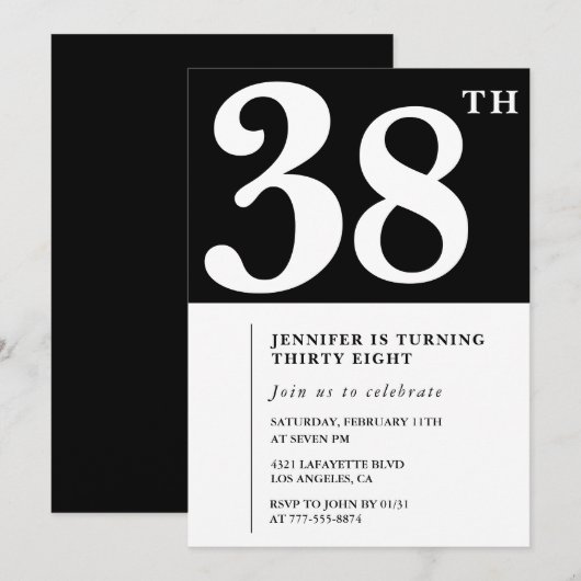Meisje Elegante 38e verjaardag uitnodiging Chic Si (Voorkant / Achterkant)