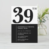 Meisje Elegante 39e verjaardag uitnodiging Zwart W (Staand voorkant)
