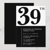 Meisje Elegante 39e verjaardag uitnodiging Zwart W (Voorkant / Achterkant)
