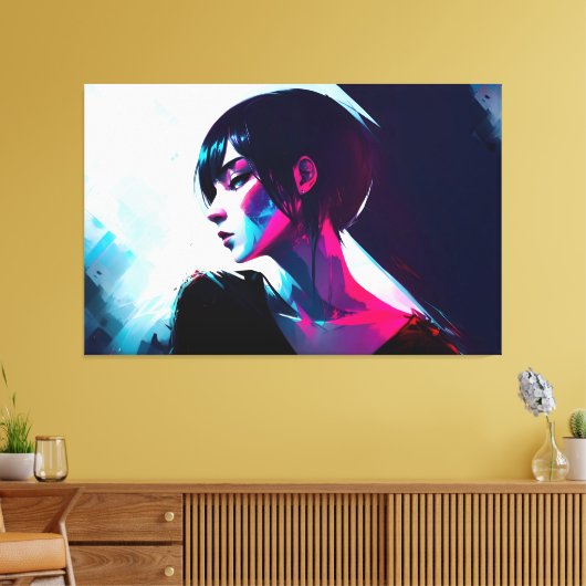 Meisje Elegante Mode Cyberpunk Esthetische Neon Ar Canvas Afdruk (Insitu (Woonkamer))