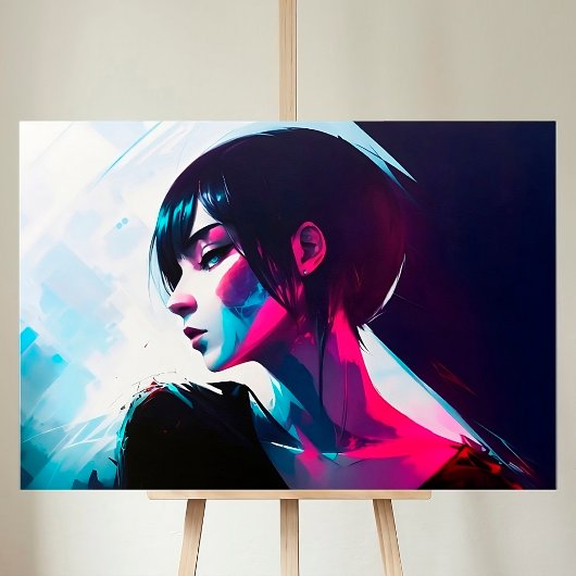 Meisje Elegante Mode Cyberpunk Esthetische Neon Ar Canvas Afdruk