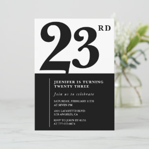Meisje Elegante uitnodiging 23e verjaardag Zwart W