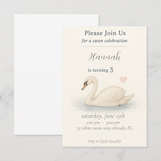 Meisje Elegante zwaan prinses verjaardag Kaart (Voorkant / Achterkant)