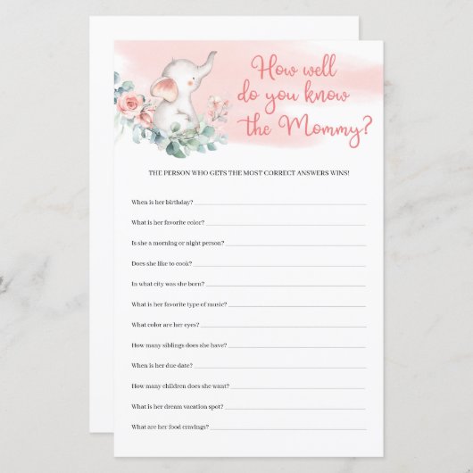 Meisje Elephant hoe goed je het mama spel kent (Voorkant / Achterkant)