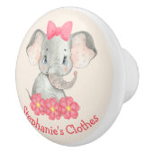 Meisje Elephant Persoonlijke Waterverf Roze kinder Keramische Knop (Rechts)
