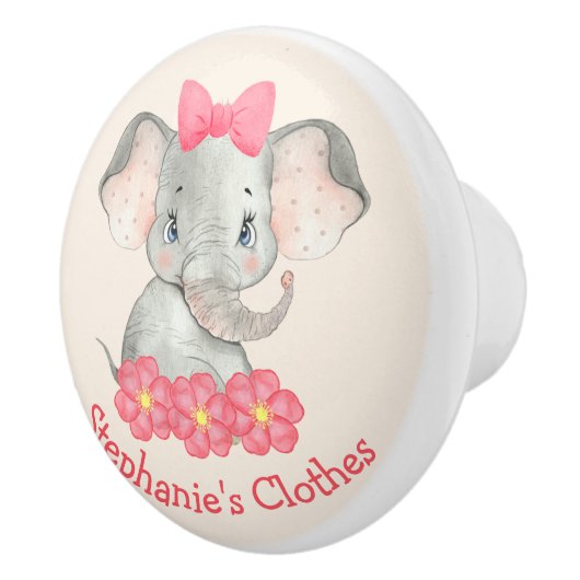 Meisje Elephant Persoonlijke Waterverf Roze kinder Keramische Knop (Rechts)
