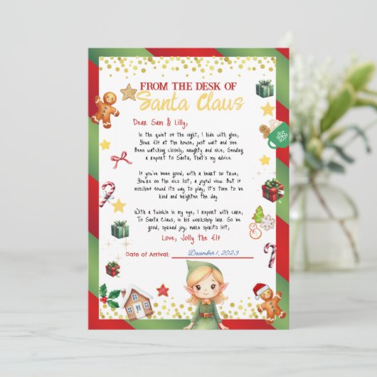 Meisje Elf brief kerst/vakantie uitnodiging (Staand voorkant)