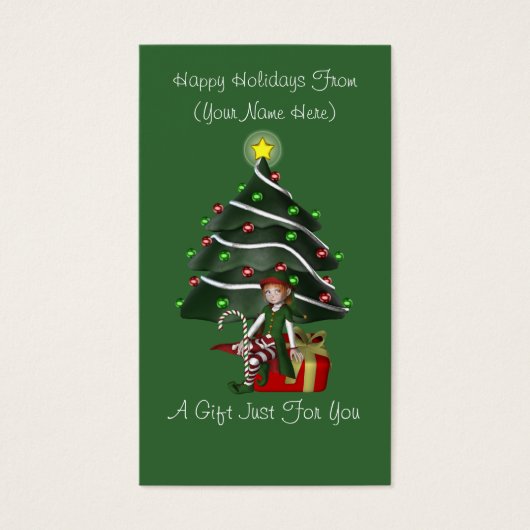 Meisje Elf Cadeau Kerstmis Geschenk Kaart Label (Voorkant)