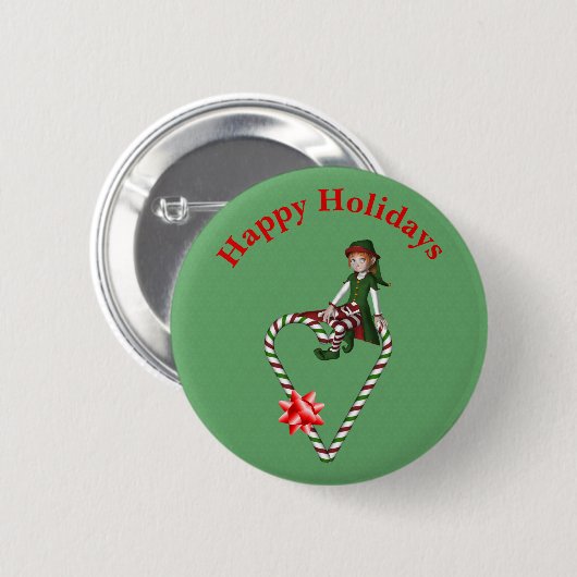 Meisje Elf Candy Cane Hart Kerstvakantie Ronde Button 5,7 Cm (Voorkant /achterkant)