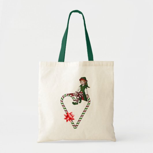 Meisje Elf Candy Cane Hart Kerstvakantie Tote Bag (Voorkant)