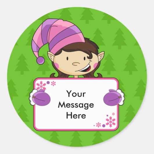 Meisje Elf Kerst Gift Label Sticker (Voorkant)