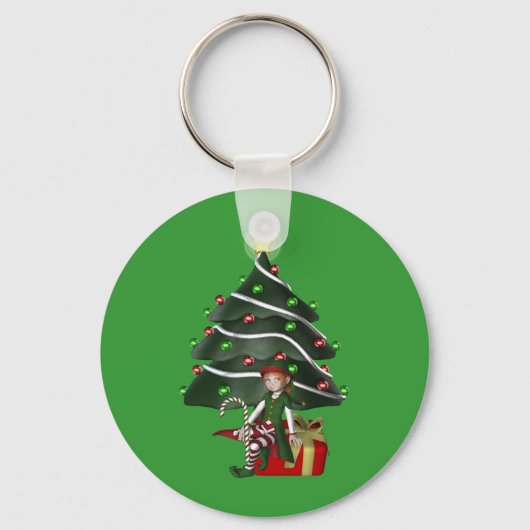 Meisje Elf Kerstboom Vakantie Sleutelhanger (Voorkant)