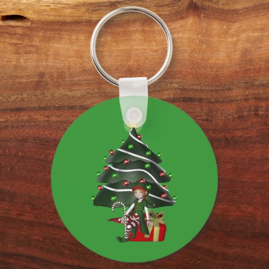Meisje Elf Kerstboom Vakantie Sleutelhanger (Voorkant)