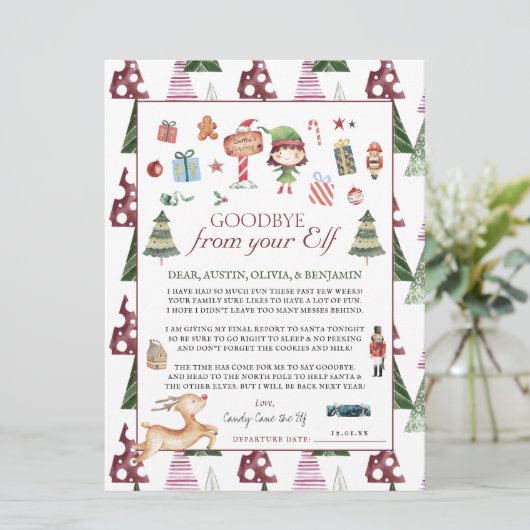 Meisje Elf | Kinder Kerst Elf Afscheidsbrief Kaart (Staand voorkant)