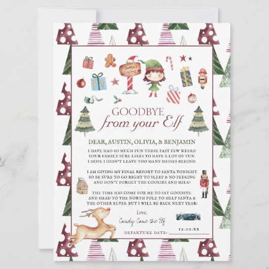 Meisje Elf | Kinder Kerst Elf Afscheidsbrief Kaart (Voorkant)
