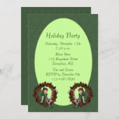Meisje Elf op krans Kerstmis vakantie uitnodiging (Voorkant / Achterkant)