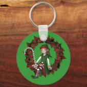 Meisje Elf op krans Kerstvakantie Sleutelhanger (Voorkant)
