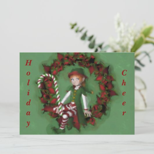 Meisje Elf op uitnodiging voor kerstfeestdagen (Staand voorkant)