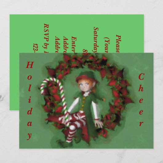 Meisje Elf op uitnodiging voor kerstfeestdagen (Voorkant / Achterkant)