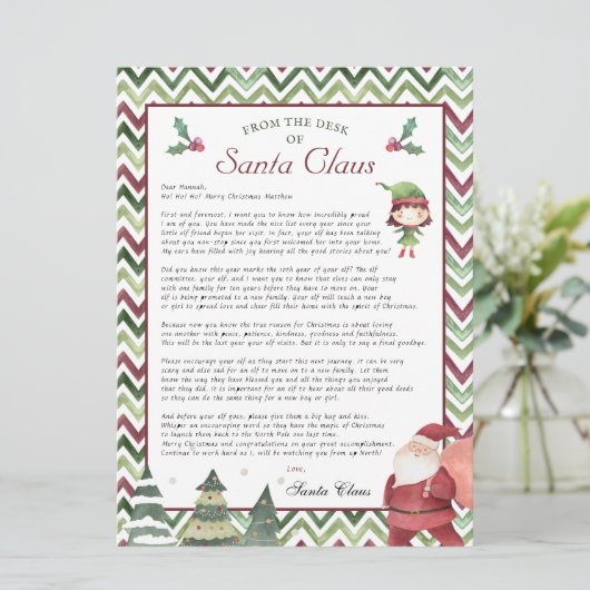 Meisje Elf | Pensioenbrief Kerstmis Santas Desk Kaart (Staand voorkant)