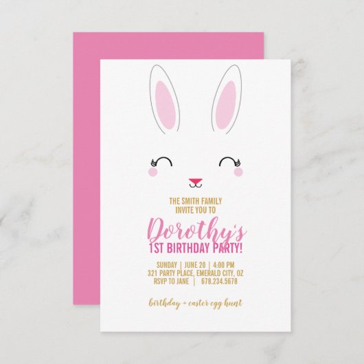 meisje ELKE LEEFTIJD roze BUNNY VERJAARDAG feest Kaart (Voorkant / Achterkant)