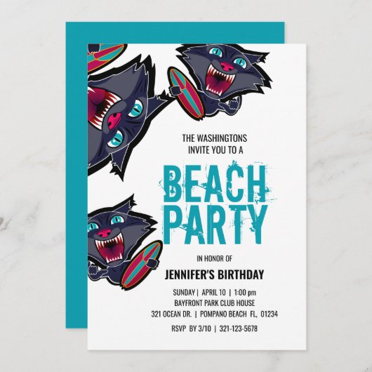 meisje ELKE LEEFTIJD surf kat STRAND FEESTJE Kaart (Voorkant / Achterkant)