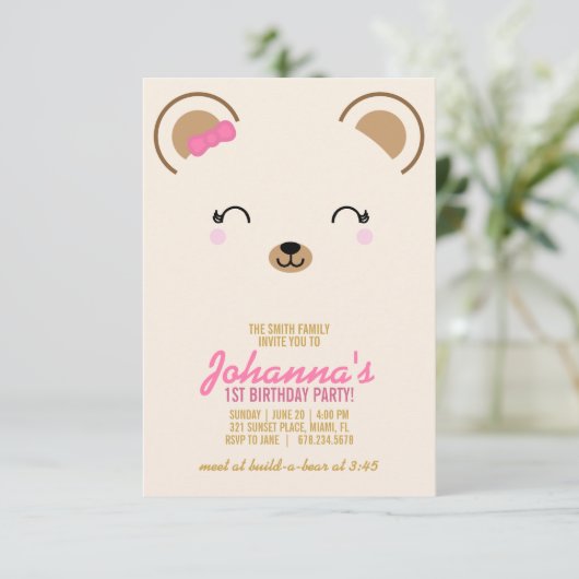 meisje ELKE LEEFTIJD teddybeer VERJAARDAGSFEESTJE  Kaart (Staand voorkant)