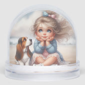 Meisje en Basset Hound Puppy Sneeuwbol (Voorkant)