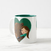Meisje en Beer Tweekleurige Koffiemok (Voorkant links)