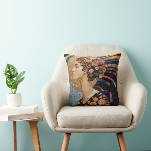 Meisje en bloemen Art Nouveau Kussen (Stoel)